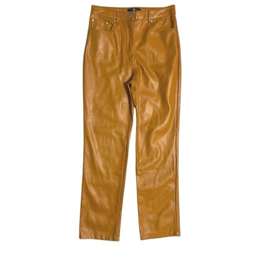 Seven 7 For All Mankind Caramel Light Brown Straight Leg Faux Leather Pant Small